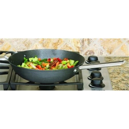 BAKEBETTER Chinese Wok 13 in. Cast Iron Lightweight Heat - Black - BA105087